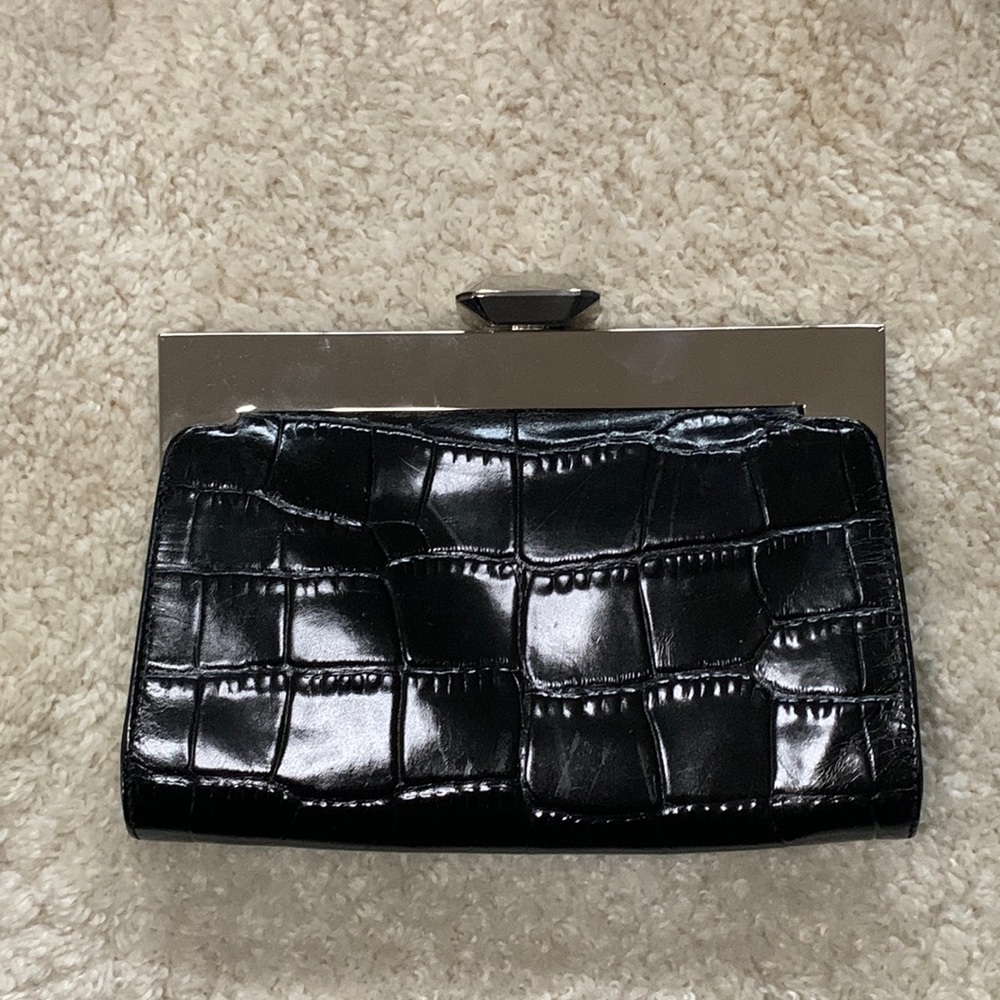 ANN TAYLOR black crocodile clutch purse